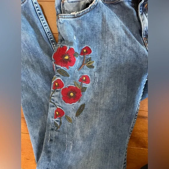 Zara Blue Skinny Jeans with Red Floral Embroidery - Picture 4 of 5